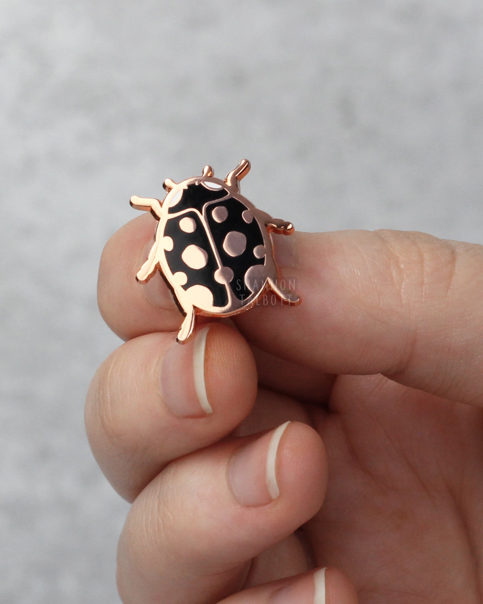 Cute Small Ladybug Enamel Pin with Rose Gold Plating