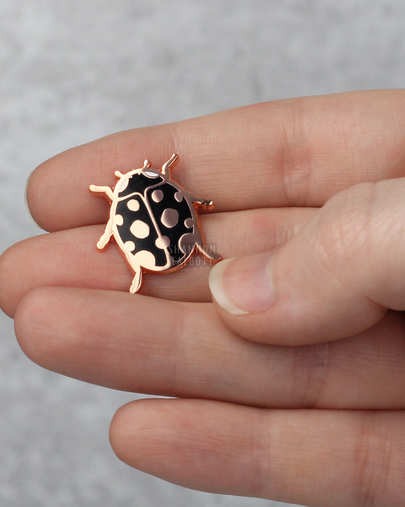 Cute Small Ladybug Enamel Pin with Rose Gold Plating