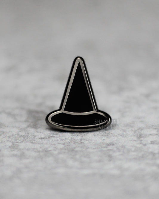 Little Witch Hat Enamel Pin in Black Nickel Plating