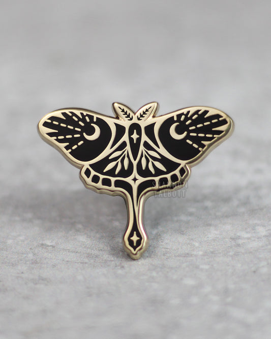 Midnight Luna Moth Enamel Pin - Gold