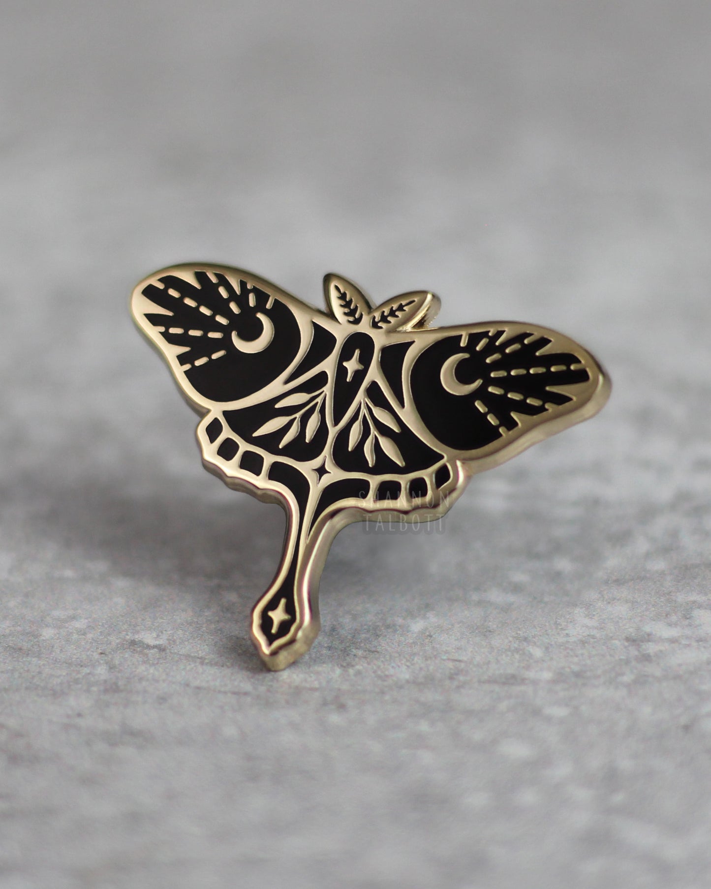 Midnight Luna Moth Enamel Pin - Gold