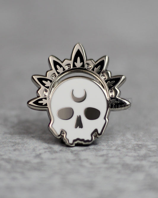 Mini Memento Mori Skull Enamel Pin - Silver Plating