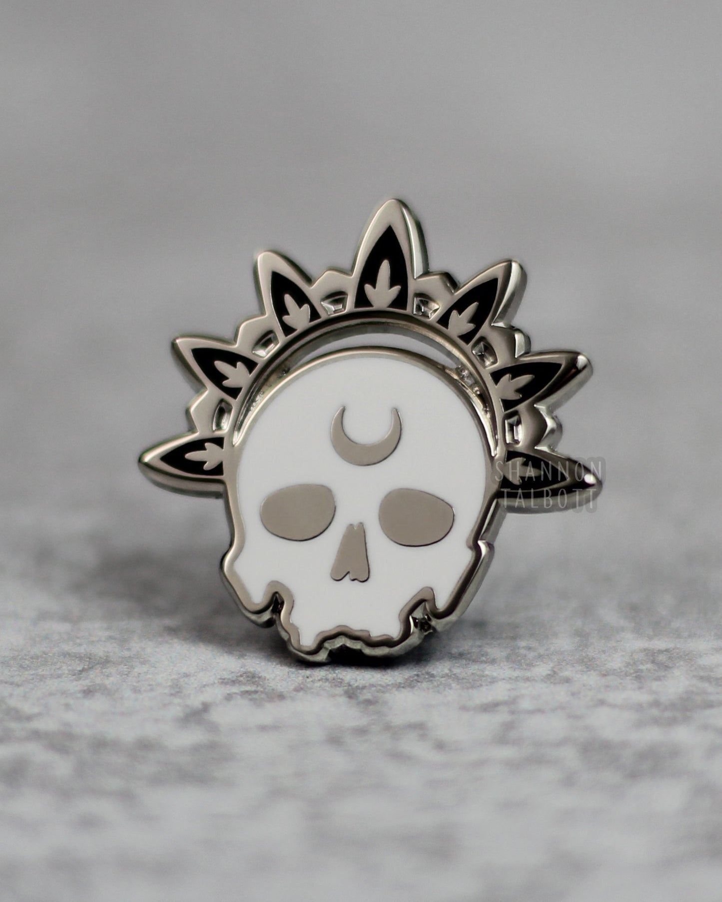Mini Memento Mori Skull Enamel Pin - Silver Plating
