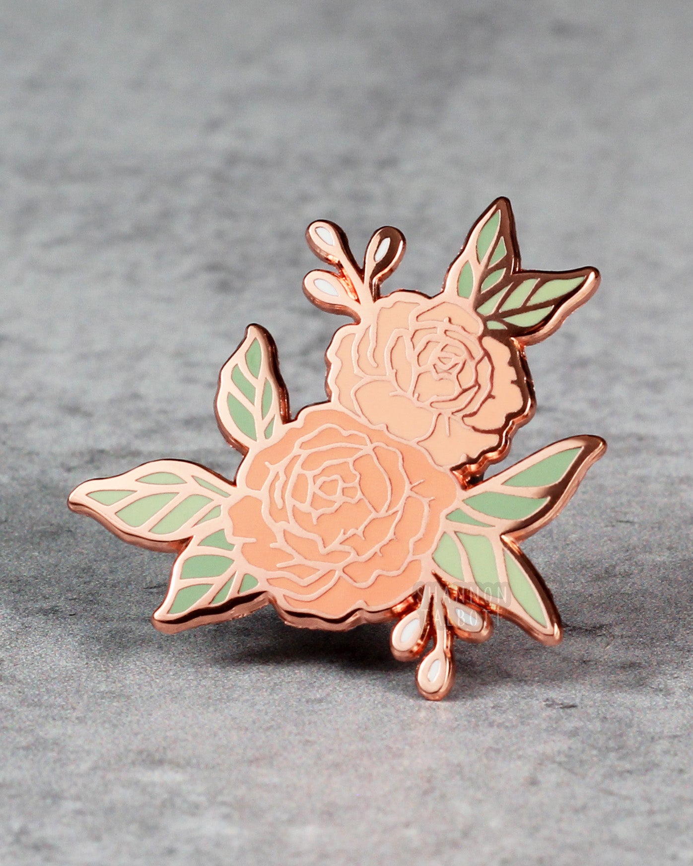 Peony Flower Enamel Pin in Pink with Rose Gold Plating