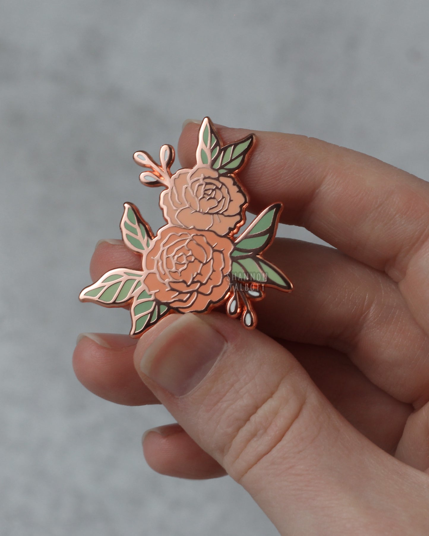 Peony Flower Enamel Pin in Pink with Rose Gold Plating