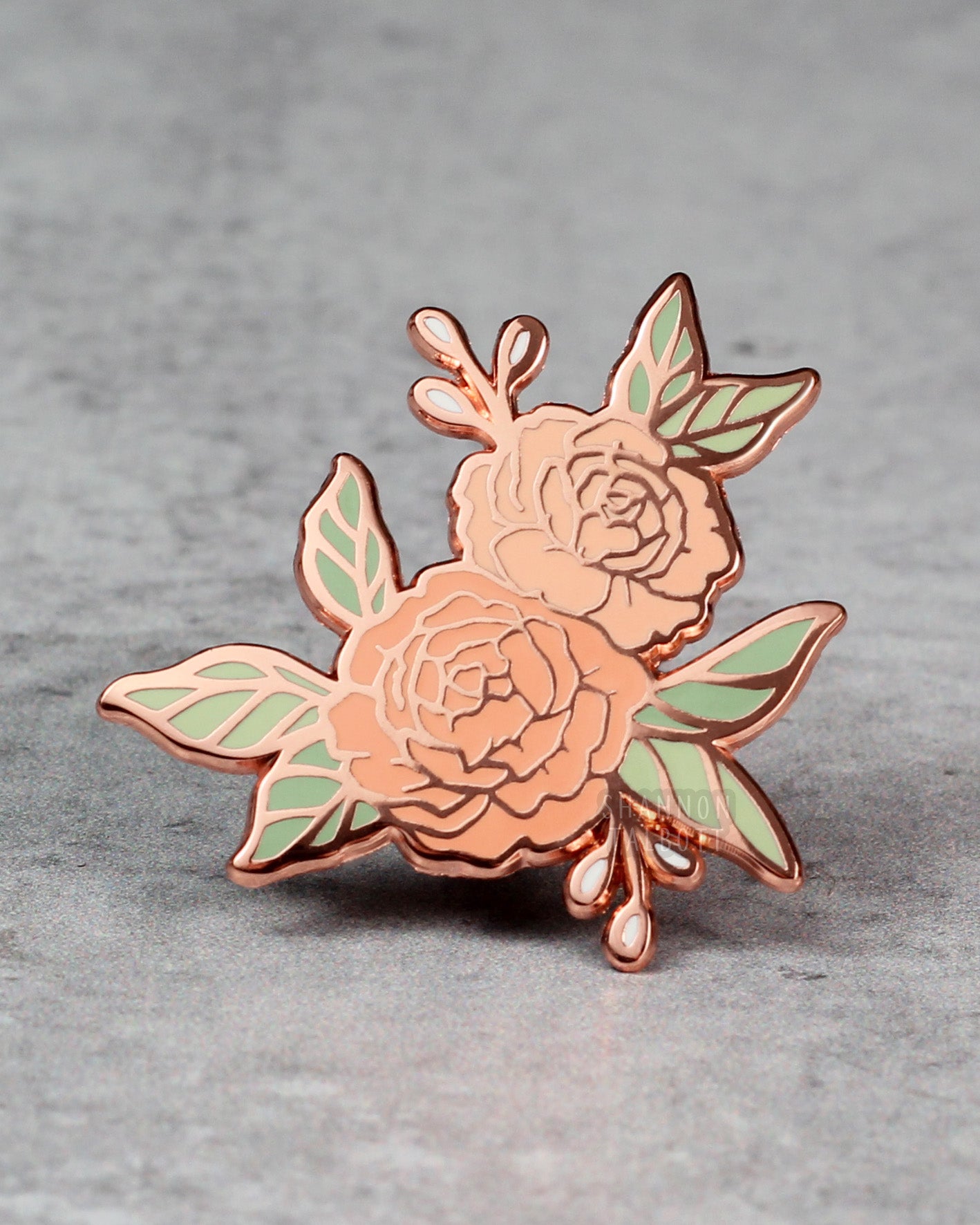 Peony Flower Enamel Pin in Pink with Rose Gold Plating