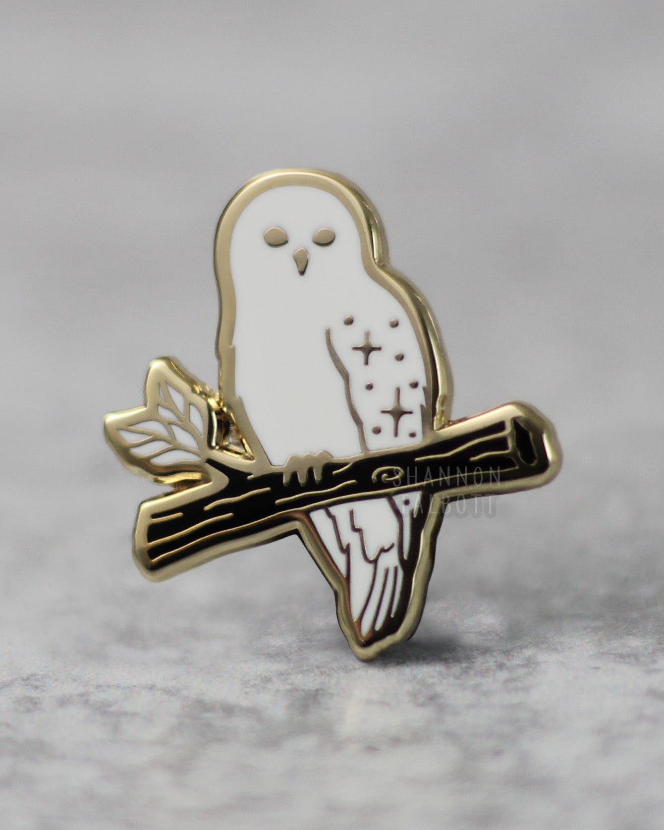 Perched Snowy Owl on Tree Branch Enamel Pin