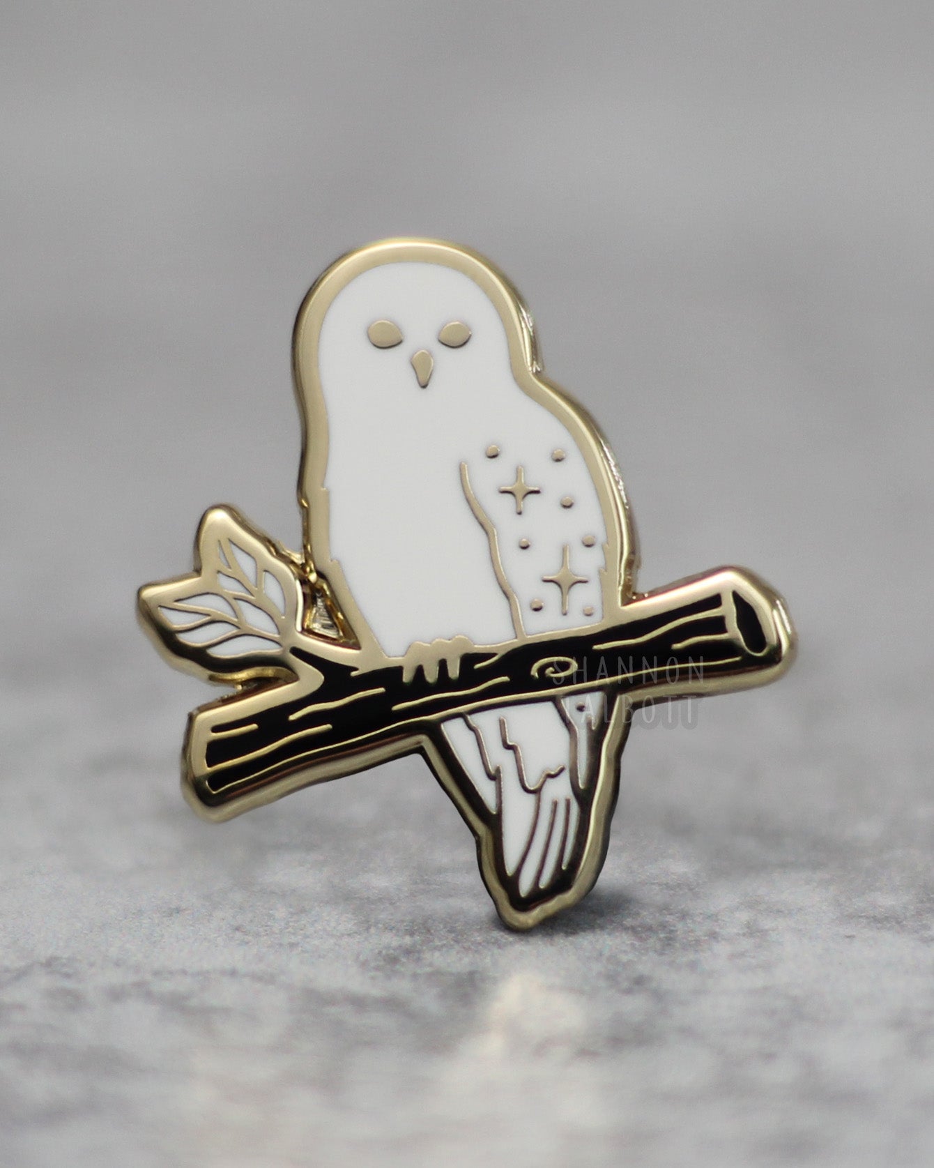 Perched Snowy Owl on Tree Branch Enamel Pin