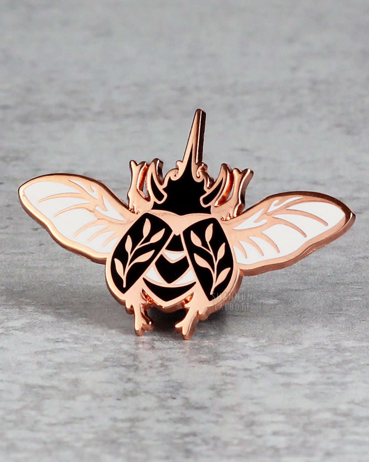 Rhinoceros Rhino Beetle Enamel Pin in Rose Gold