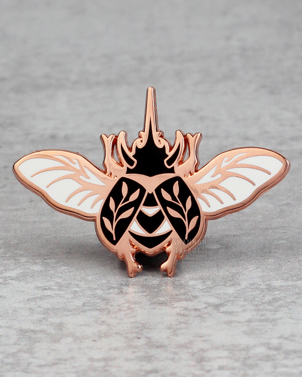 Rhinoceros Rhino Beetle Enamel Pin in Rose Gold