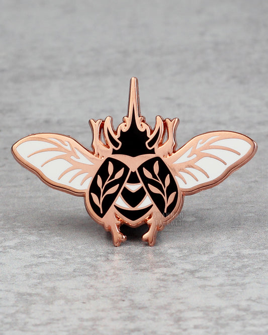 Rhinoceros Rhino Beetle Enamel Pin in Rose Gold