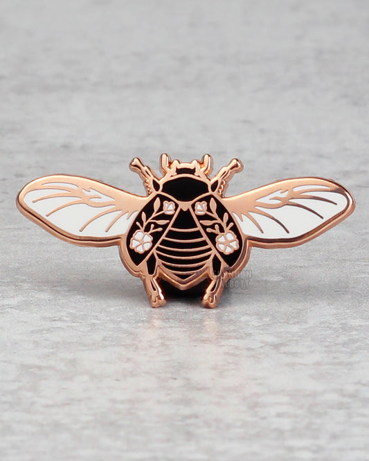 Floral Scarab Beetle Bug Enamel Pin in Rose Gold