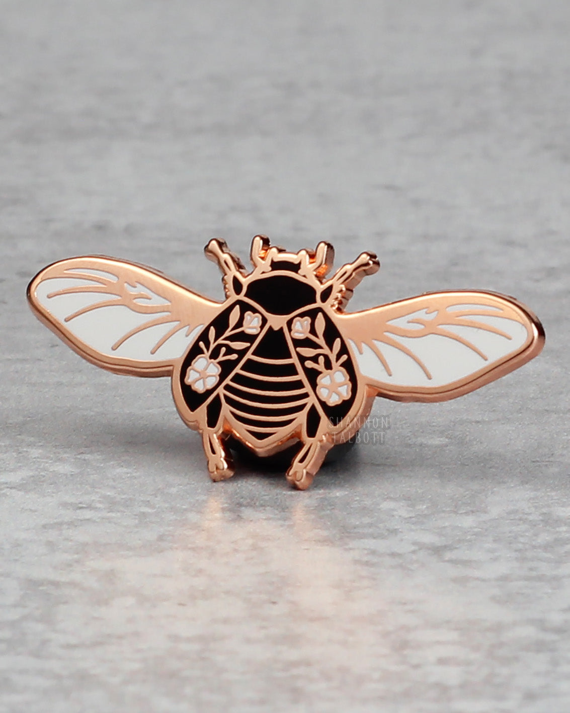 Floral Scarab Beetle Bug Enamel Pin in Rose Gold