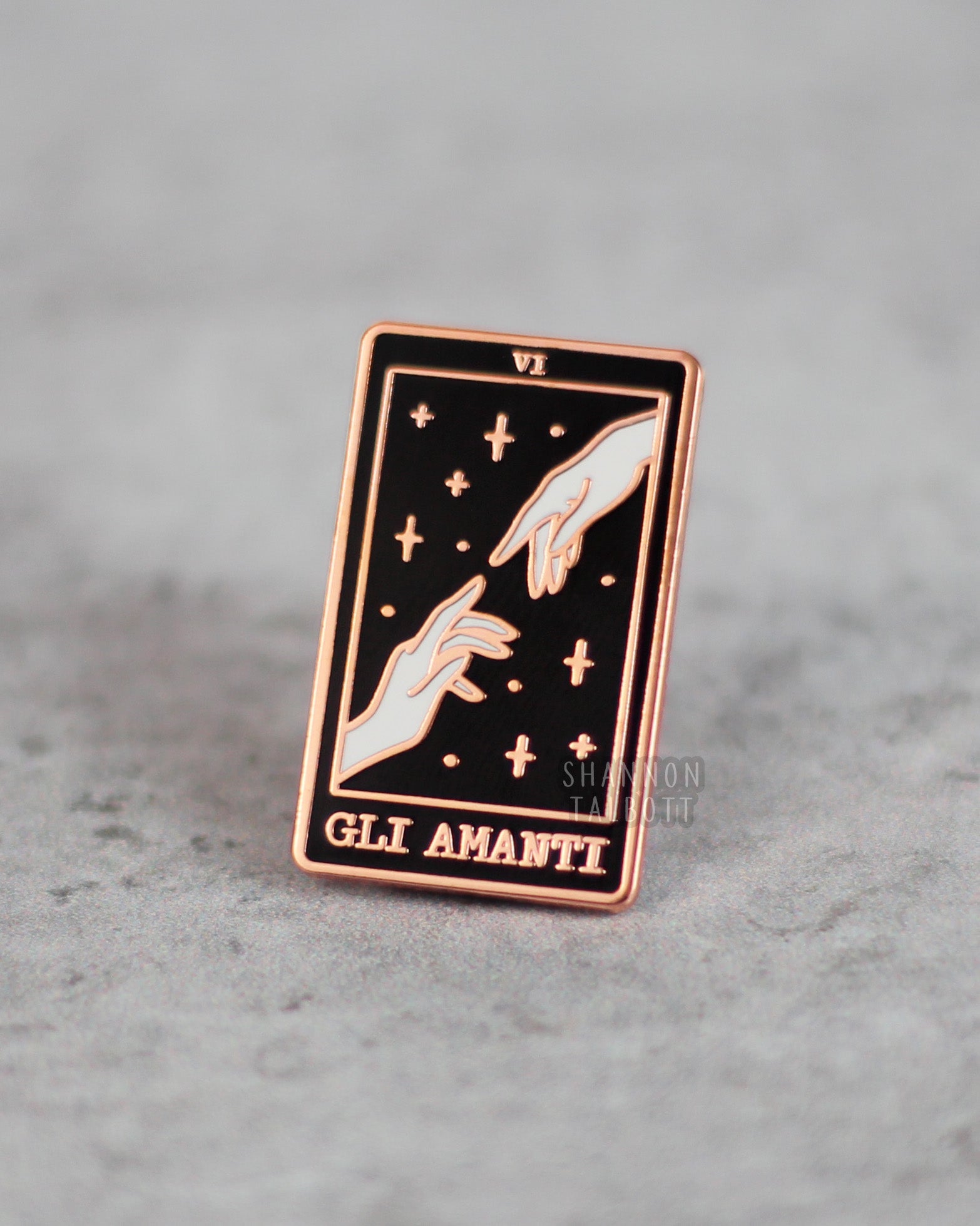 The Lovers Gli Amanti Hands Tarot Card Enamel Pin in Rose Gold