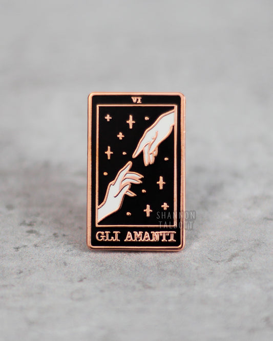 The Lovers Gli Amanti Hands Tarot Card Enamel Pin in Rose Gold