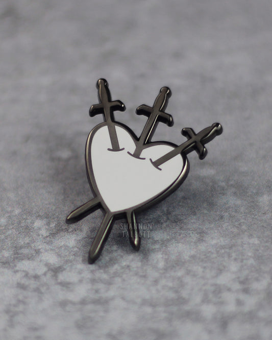 Three of Swords Heart Tarot Enamel Pin in Black Nickel