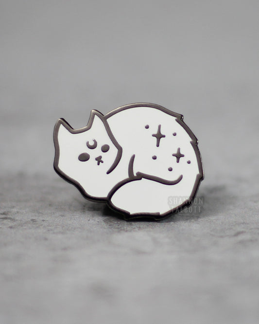 Witchy Magical Cat Enamel Pin in Black Nickel